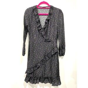 J.McLAUGHLIN BLACK‎ Sonny Wildfleur Floral Silk Fixed Wrap Dress 3/4 Sleeve 2